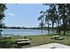 Picturesque lake view with picnic tables and mature trees in a well-manicured park-like setting at 2928 Lake Pineloch Blvd # Ge, Orlando, FL 32806