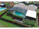 Aerial view of screened pool and backyard with lush landscaping at 414 Bonifay Ave, Orlando, FL 32825