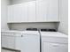 Laundry area showcasing modern white appliances and stylish cabinetry for optimal storage at 5308 Citrus Leaf Blvd, Winter Garden, FL 34787