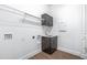 Laundry room features a gray vanity, wood-look floors and wire shelving at 1249 Champions Dr, Daytona Beach, FL 32124
