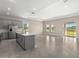 Spacious kitchen featuring gray cabinets, stainless steel appliances, and a large island at 1262 Champions Dr, Daytona Beach, FL 32124