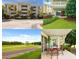 Beige condo building with balconies, palm trees, meticulous landscaping, and a large parking area in front at 1354 Centre Court Ridge Dr # 104, Reunion, FL 34747