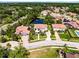 Aerial view showcases community homes with tile roofs and serene pond views at 1417 Terralago Pl, Oviedo, FL 32765
