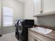 Convenient laundry room features a modern washer, dryer, sink, and storage cabinets at 1417 Terralago Pl, Oviedo, FL 32765
