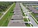 Overhead shot displaying residences along a winding road, with a lush green median and ponds in the community at 1580 Delphi Way, New Smyrna Beach, FL 32168