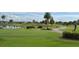 Scenic golf course view featuring a pond, palm trees and a golfer statue on lush green grass, under a blue sky with clouds at 2524 Shadybranch Dr, Orlando, FL 32822