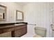 Bathroom featuring a vintage-style vanity, sink, toilet, floral wallpaper, and a practical grab bar for accessibility at 4802 Anton Ave, Apopka, FL 32712