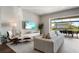 Open living room featuring sliding glass doors with access to an outdoor patio area with a pool at 13822 Destin Beach Ln, Orlando, FL 32827