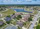 Aerial view showcases the property's proximity to a tranquil pond and tree-lined neighborhood at 2860 Orange Haven Way, Kissimmee, FL 34746