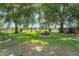 Large backyard with a manicured lawn and decorative plants and mature trees at 33919 Terragona Dr, Sorrento, FL 32776