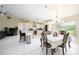 Open-concept kitchen and dining area with white cabinets, tile flooring, and sliding glass doors at 3600 Fountainbleu Blvd, Kissimmee, FL 34746