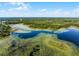 A beautiful aerial view of a dark blue lake with lily pads surrounded by lush green vegetation at 4055 State Road 11, Deland, FL 32724
