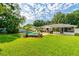 Overview of lush backyard with a sparkling pool, deck and mature landscaping creates a tranquil oasis at 4963 Hoperita St, Orlando, FL 32812