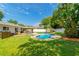 Expansive backyard with a pool, deck, and mature trees provides ample space for relaxation and entertainment at 4963 Hoperita St, Orlando, FL 32812
