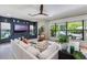 Cozy living room with a large window providing natural light and outdoor views, with a navy-blue entertainment center at 5351 Carson St, St Cloud, FL 34771