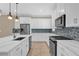 Stylish kitchen featuring white cabinetry, stainless appliances, a center island with sink, and tile backsplash at 8348 Vivaro Isle Way, Windermere, FL 34786