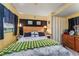 Cozy bedroom features a comfortable bed with a unique green crocheted blanket and warm, inviting yellow walls at 9000 Us Highway 192 # 115, Clermont, FL 34714