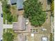Bird's eye view of a home with a garden, outdoor seating, and screened pool in the backyard at 10739 Lake Ralph Dr, Clermont, FL 34711