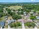 Wide aerial shot of a house with a view of a lake in the distance, surrounded by numerous trees and landscaping at 10739 Lake Ralph Dr, Clermont, FL 34711