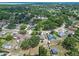 Panoramic aerial of home with a pool, garden, and lush greenery in a serene residential area at 10739 Lake Ralph Dr, Clermont, FL 34711