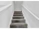 Carpeted staircase with white railing and light gray walls at 15096 Chapter Way, Winter Garden, FL 34787