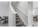 Carpeted staircase with white railing and light gray walls leading to the upper level at 15096 Chapter Way, Winter Garden, FL 34787