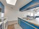 Bright kitchen featuring blue cabinets, a white countertop, and a stainless steel double sink at 2729 N Poinciana Blvd # 125, Kissimmee, FL 34746