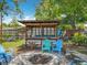 The backyard features a fire pit and outdoor kitchen, ideal for outdoor entertainment and relaxation at 3443 Arnel Dr, Winter Park, FL 32792