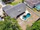Aerial view of home with an in-ground pool, screened porch, and fenced yard in a desirable neighborhood at 5724 Pitch Pine Dr, Orlando, FL 32819