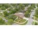 Overhead shot highlights a home with a screened pool and lush landscaping in neighborhood at 603 S Sweetwater Blvd, Longwood, FL 32779