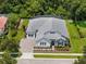 Overhead view of a well-maintained home showing the roof, driveway, yard, and lush landscaping at 8080 Peaceful Cir, Sanford, FL 32771