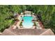 Resort-style pool with lounge chairs, umbrellas, and lush greenery in a gated community at 8219 Roseville Blvd, Davenport, FL 33896