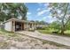 Side view of the house and long driveway with overgrown lawn at 205 W Division St, Deland, FL 32720