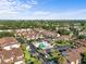 A high angle showcasing the community pool and surrounding townhomes set in a vibrant green landscape under a clear sky at 2926 Claremont Ct # Ge, Orlando, FL 32822