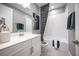Modern bathroom featuring a shower-tub combination and contemporary design at 3126 Wolf Lake Ave, Apopka, FL 32712