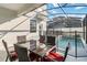 Outdoor patio area showcasing screened-in pool and comfortable seating with a glass table at 4740 Sleepy Hollow Dr, Kissimmee, FL 34746