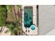 The overhead view shows a private backyard pool and spa with lounge chairs at 6198 Linneal Beach Dr, Apopka, FL 32703
