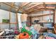 Shed interior with bare rafters filled with discarded items at 660 6Th St, Daytona Beach, FL 32117