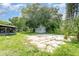 Backyard shed with a concrete pad amidst lush greenery, offering extra storage space at 660 6Th St, Daytona Beach, FL 32117