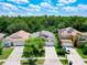 An aerial view of three suburban homes, showcasing driveways, landscaping and rooflines at 6843 Cherry Grove Cir, Orlando, FL 32809