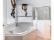 A corner bathtub beneath a window and beside a glass shower at 6843 Cherry Grove Cir, Orlando, FL 32809