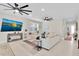 Comfortable living room featuring a large television, white couches, and modern decor at 1425 Lone Wood Blvd, Orlando, FL 32828
