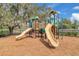 Community playground featuring slides and play equipment on a mulched surface for safety at 1425 Lone Wood Blvd, Orlando, FL 32828