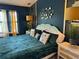 Inviting main bedroom with calming blue walls, a unique headboard, and soft lighting at 14501 Damai Ln, Orlando, FL 32821