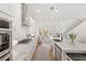 Bright kitchen featuring stainless steel appliances, sleek white cabinetry, and a center island with barstools at 15444 Lebeau Loop, Winter Garden, FL 34787