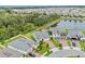 An aerial view captures a single-Gathering house near a serene pond in a residential neighborhood at 2914 Scarlett Dr, St Cloud, FL 34772
