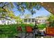 Lush backyard featuring well-maintained lawn, seating area with fire pit, and mature trees providing ample shade at 3460 Fairway Ln, Orlando, FL 32804