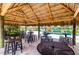 A covered tiki bar featuring tables and stools; an ideal hangout near the pool and lazy river at 4834 Lullaby Ln, Kissimmee, FL 34746