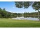 Peaceful lake view with lush green grass in foreground and mature trees in the background at 490 Wekiva Preserve Dr, Apopka, FL 32712