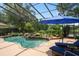 Beautiful screened-in pool area featuring rock features and lush tropical landscaping at 490 Wekiva Preserve Dr, Apopka, FL 32712